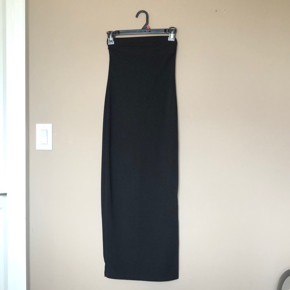 Strapless Midi Black Dress with Side Slit